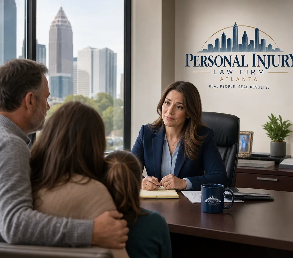 Compassionate attorney meeting with a grieving family in a private office