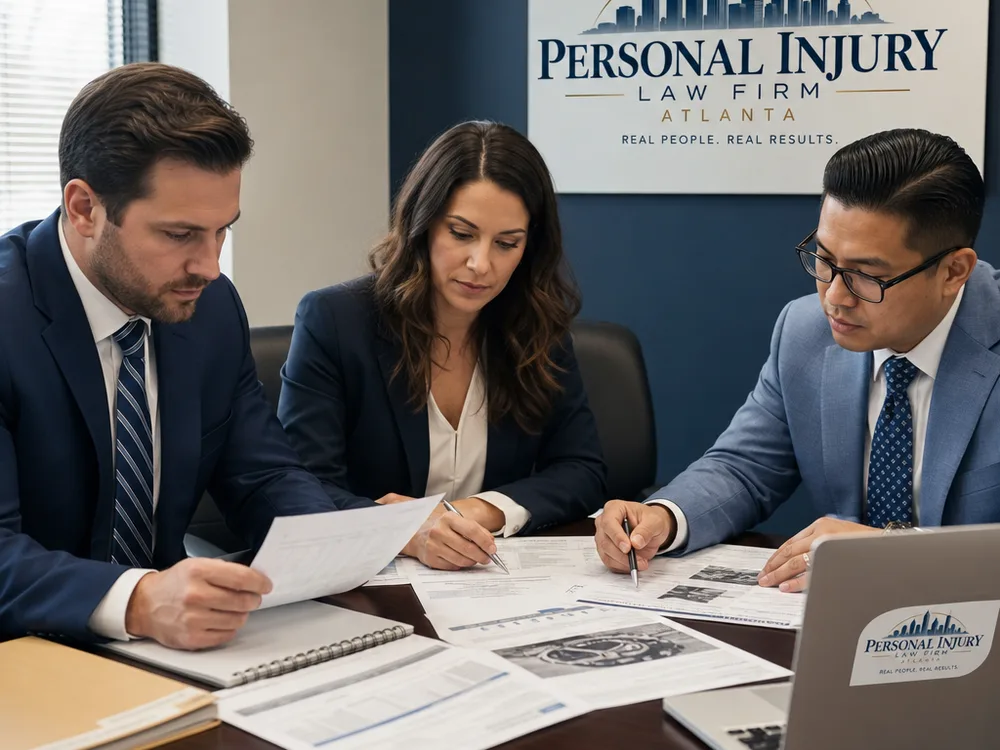 Legal team reviewing ELD printouts, truck maintenance logs, and a police crash report